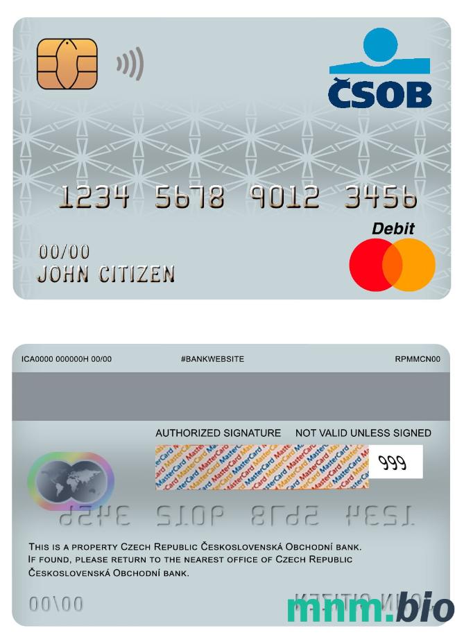 Czech Republic Ceskoslovenská Obchodní bank visa debet karta przykład w formacie PSD